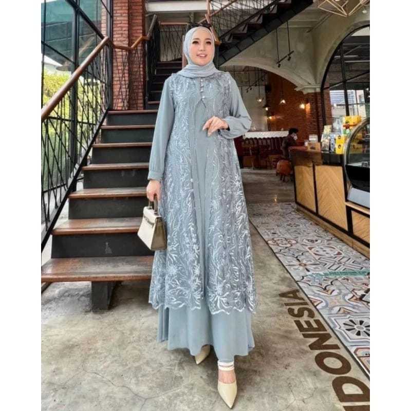 rrcollection20 Dhuhayu Maxy Gamis Brokat Bunga Untuk Ibu Ibu Kondangan Pesta Pernikahan Model Terkin