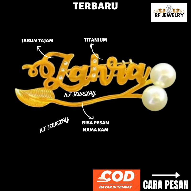 Bros nama custom lapis emas bros mutiara bros guru