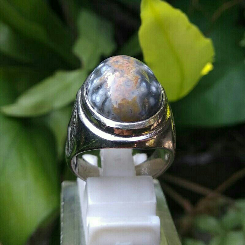 Cincin Batu Ocean Orbicular Jasper Akik Motif Telur Kodok