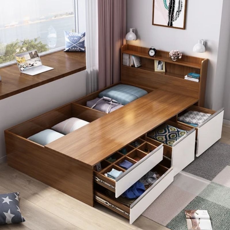 tempat tidur  ukuran 90x200 minimalis plus laci dan tempat penyimpanan