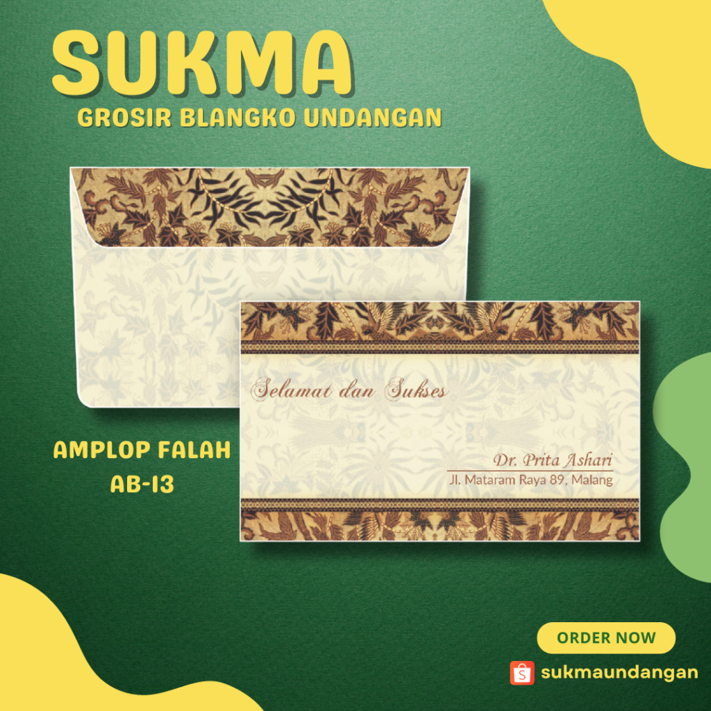 

AMPLOP KONDANGAN NIKAH MURAH FALAH AB 13 50 PCS UKURAN TANGGUNG | SUKMA UNDANGAN