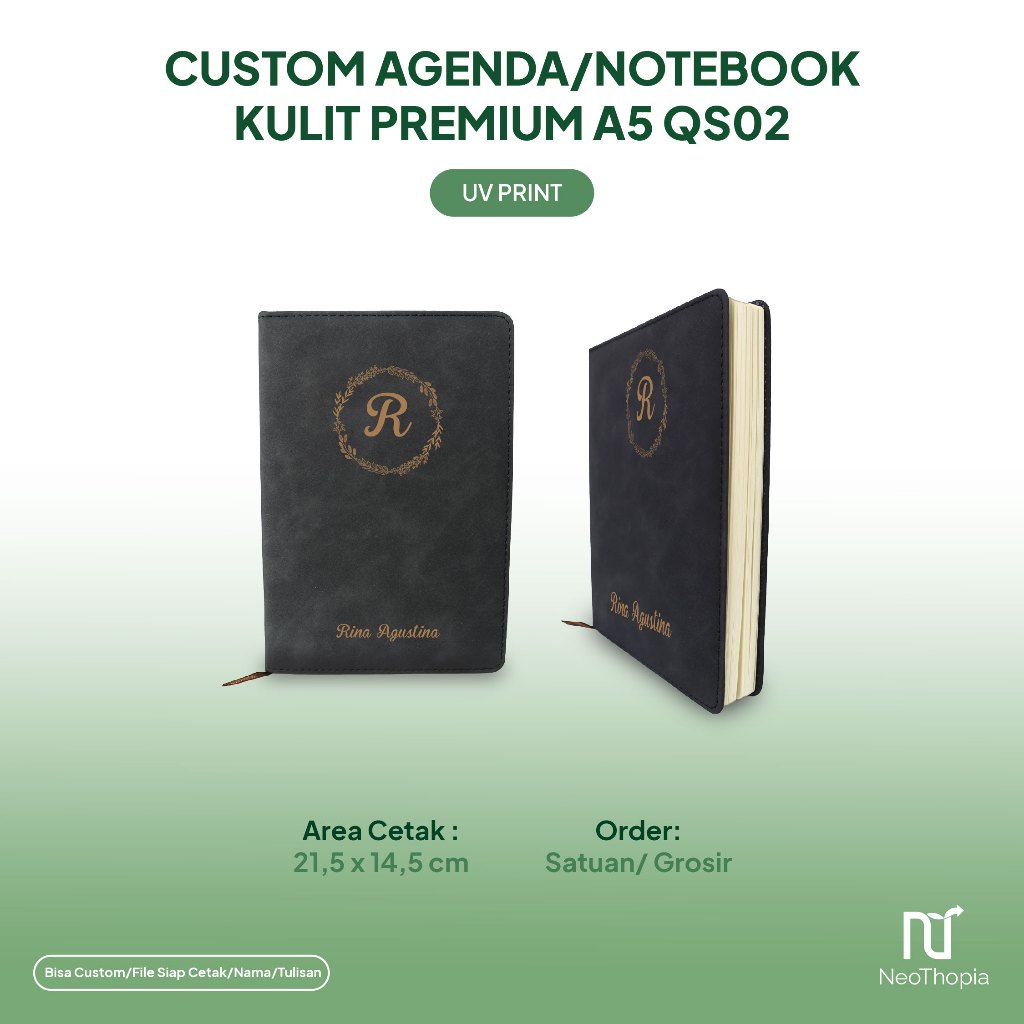 

(SATUAN) Notebook Custom Nama atau Logo Agenda Kulit Premium A5 Souvenir Perusahaan QS02