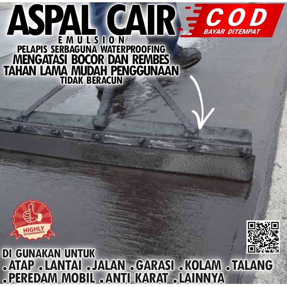 +/- 5 Kg Aspal Cair Cat Pelapis Anti Bocor Dak Beton Besi Lantai Mobil