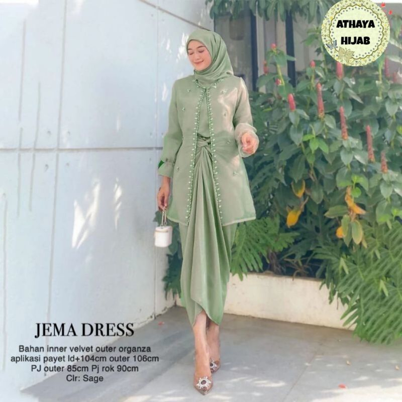 Setelan Kebaya Jemma Dress Outer Rok Dan Inner/ One Set Jemma Organza Kebaya Wisuda Lamaran Terbaru 