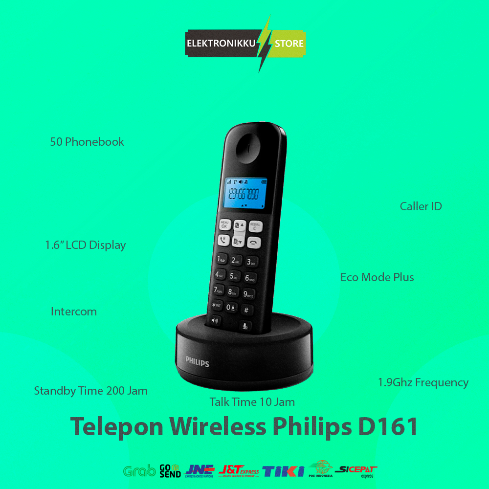 Pesawat Telepon Wireless Philips D161 Cordless Rumah Kantor Indihome
