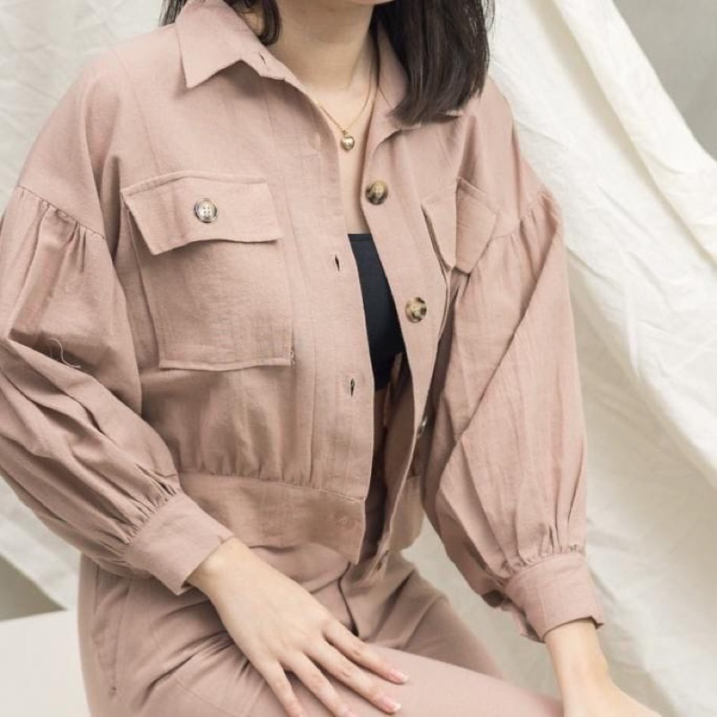 OLIN OVERSIZE CROPE OUTER JACKET LINEN LENGAN BALON SEMI JAKET SHIRT