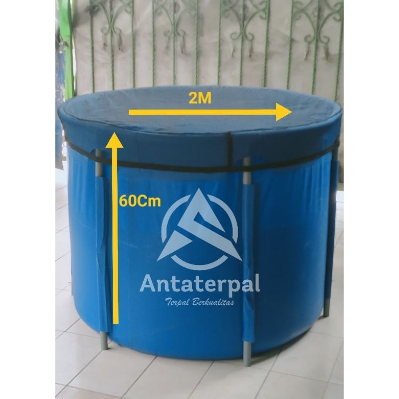 Kolam terpal bulat Diameter 2M tinggi 60Cm full set untuk ikan lele koi hias merk orchid