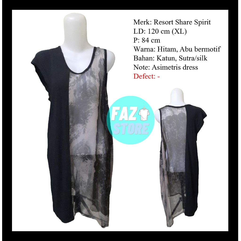 Dress Wanita Midi Santai Hitam Resort Share Spirit Sutra