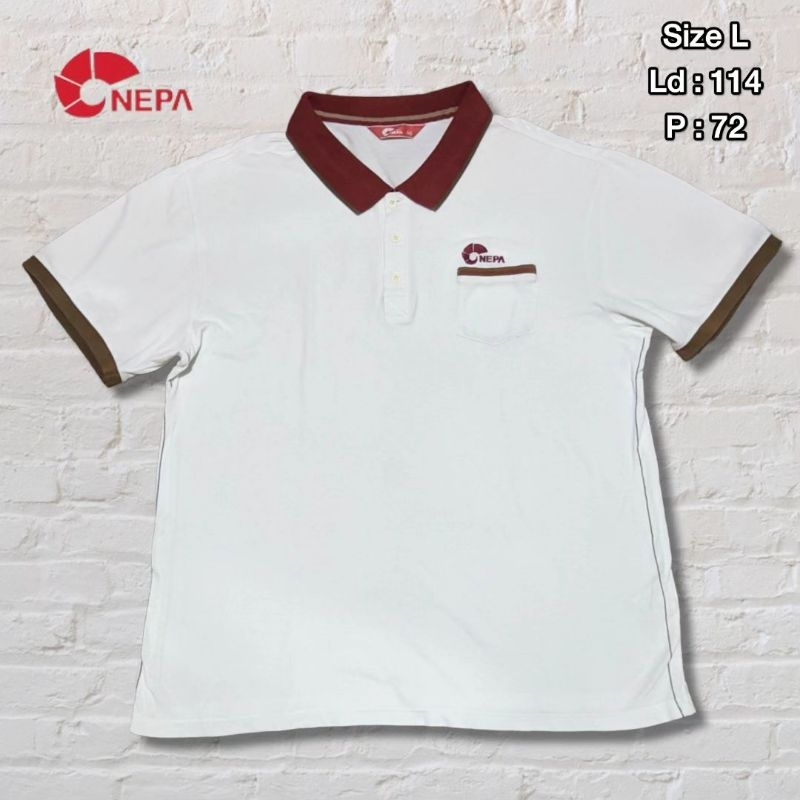 Kaos Polo Shirt Pocket Nepa Putih Maroon Original Second Preloved