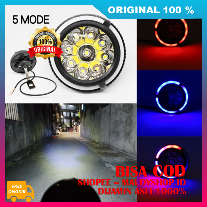 Lampu Tembak Sorot Motor Terang Lampu Tembak 9 LED Lampu Tembak 5 Mode Universal ASLI ORI
