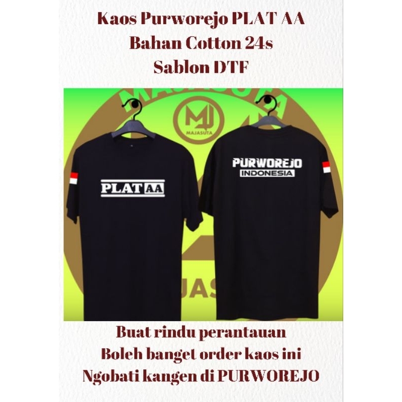 KAOS Tulisan PURWOREJO Kaos Asli Purworejo | Purworejo KAOS PLAT AA| Cotton 30s Sablon DTF