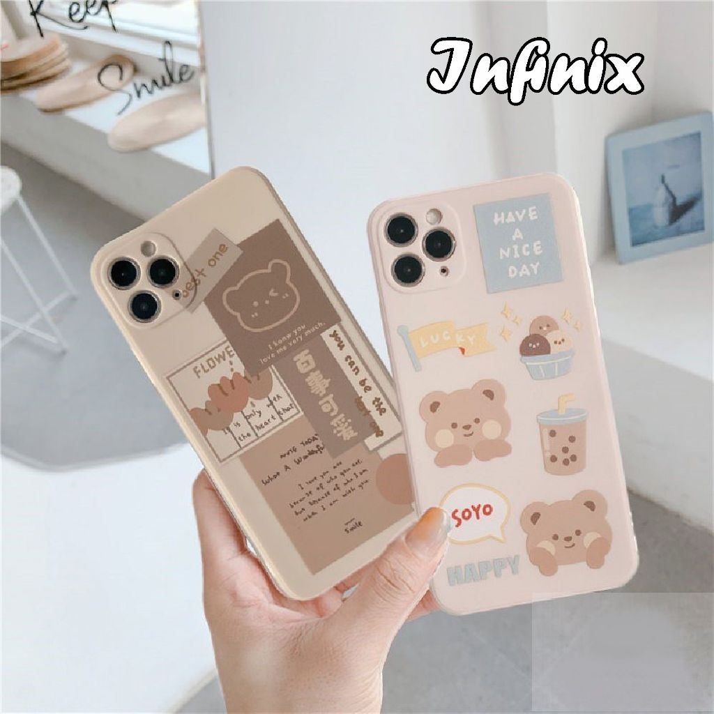 Cute Bear Case INFINIX HOT 20S 20i 12i HOT 11S 11 10S 10 PLAY SMART 6 5 4 Lens Cover Soft Case Squar