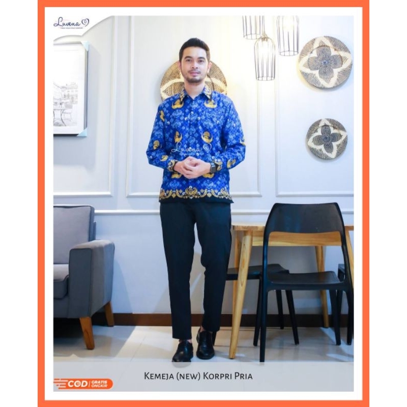 Kemeja Pria Lengan Panjang Motif Korpri Terbaru Luvena