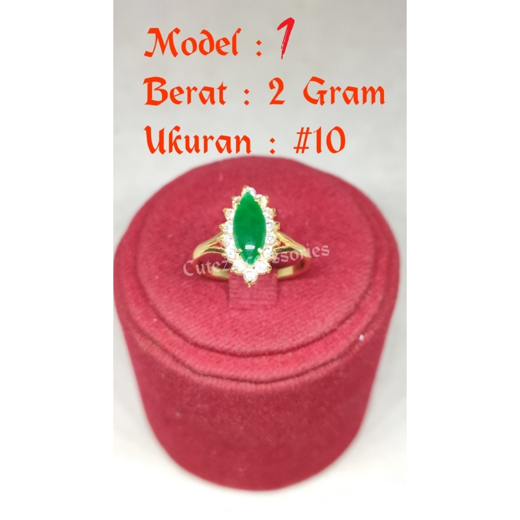 Cincin Dewasa Permata Hijau Lonjong 2 Gram Emas Muda