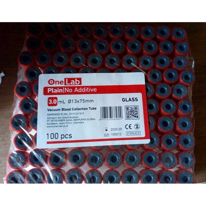Vacutainer Plain 3ml kaca, Vaculab , tabung merah
