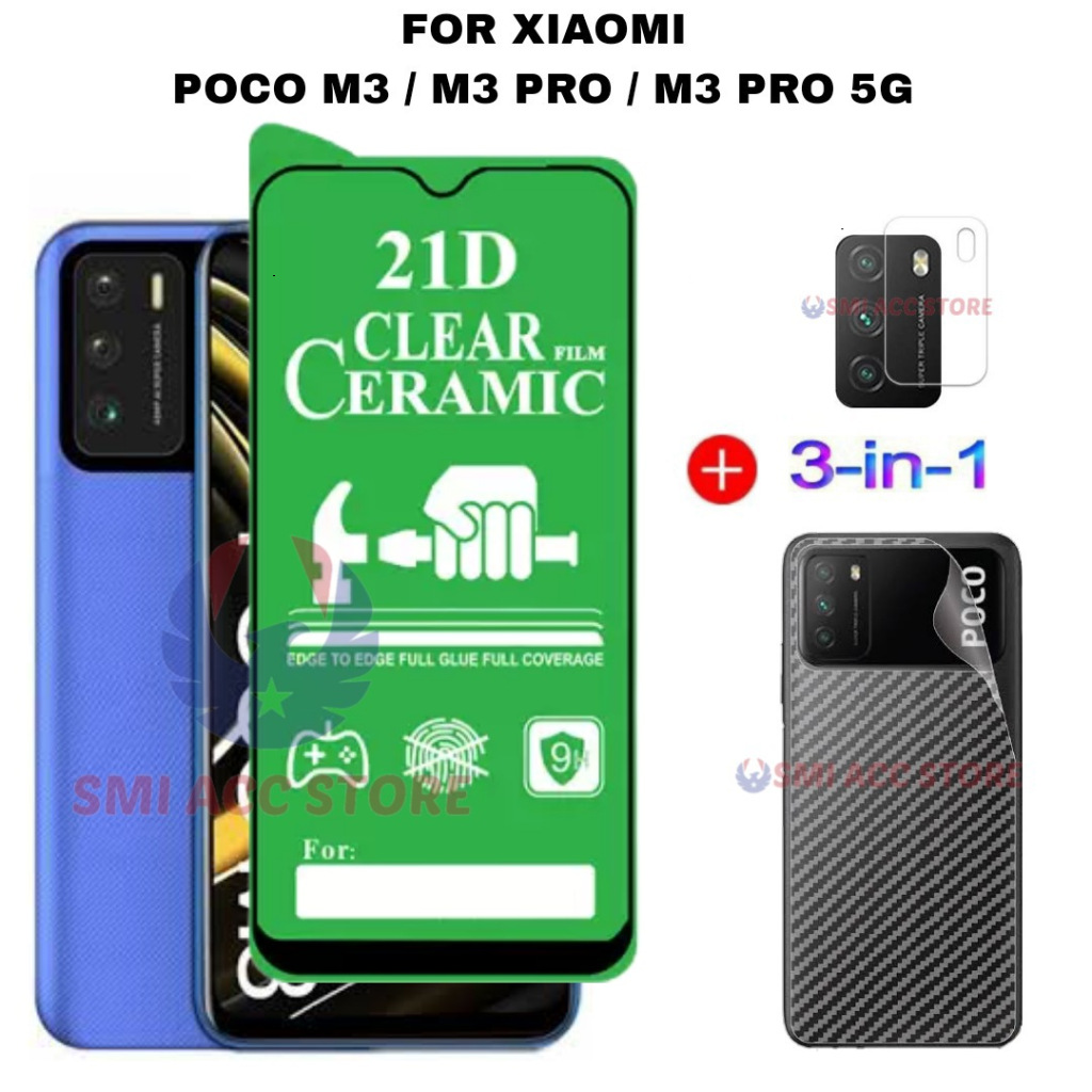 PAKET 3in1 Xiaomi Poco M3 / Poco M3 Pro / Poco M3 Pro 5G Tempered Glass Ceramic Clear HD Screen Prot