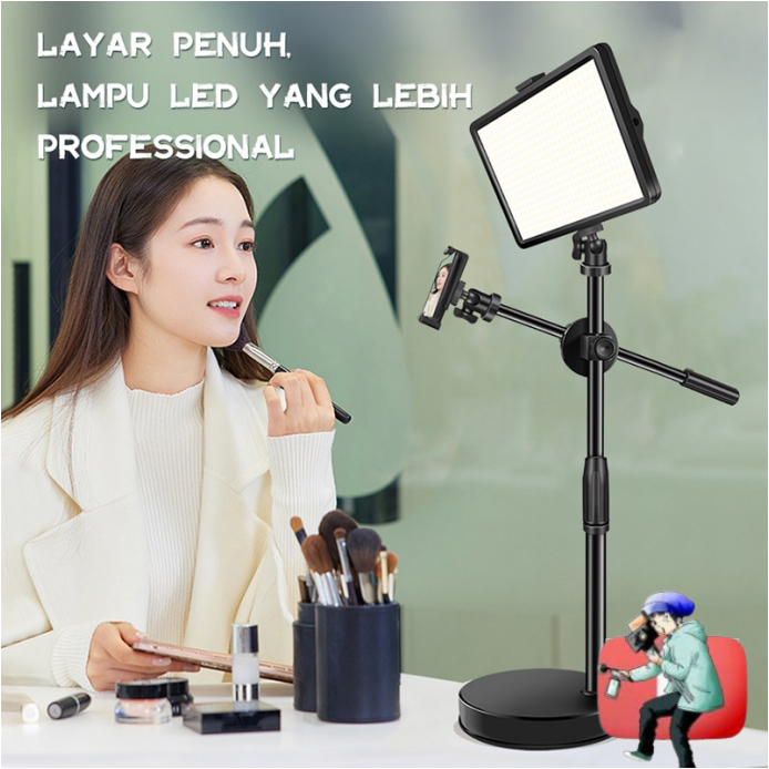 KV Overhead Phone Stand + Led Lampu Stand Holder Phone Holder Bracket 360° Lampu Fotografi