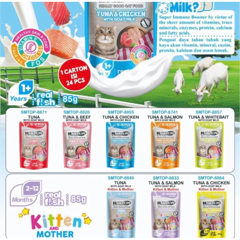 

Markotop Pouch Cat Wet Food Goat Milk All Varian 85gr makanan basah