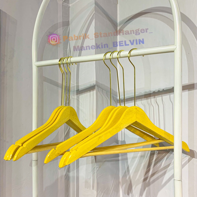 HANGER KAYU BAJU DEWASA | GANTUNGAN PALANG KAYU GOLD | GANTUNGAN BAJU KAYU PALANG WARNA NATURAL | HA