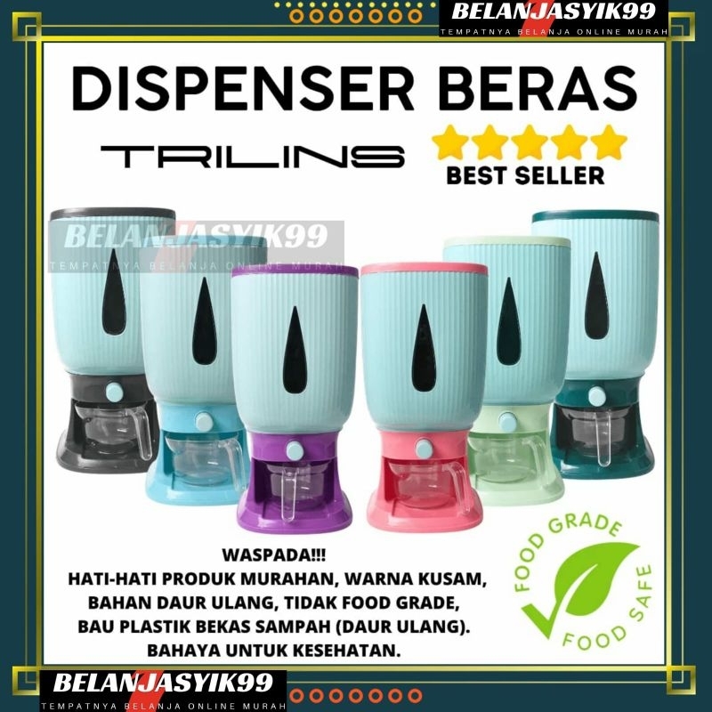 DISPENSER BERAS TRILINS / DISPENSER BERAS OTOMATIS FOOD GRADE / TEMPAT PENYIMPANAN BERAS / WADAH KAC
