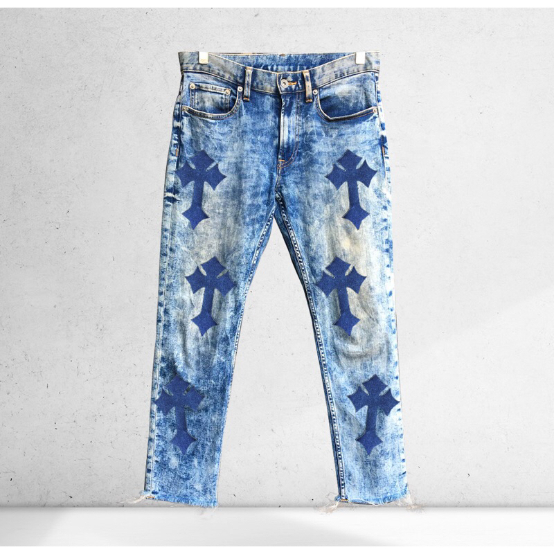 Custom jeans patchwork chrome hearts