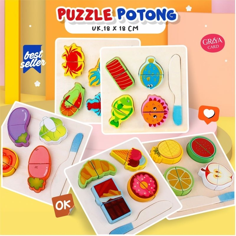 MAINAN EDUKASI PUZZLE POTONG | MAINAN KAYU CHUNKY | PUZZLE KAYU BUAH POTONG | CHUNKY PUZZLE MAINAN
