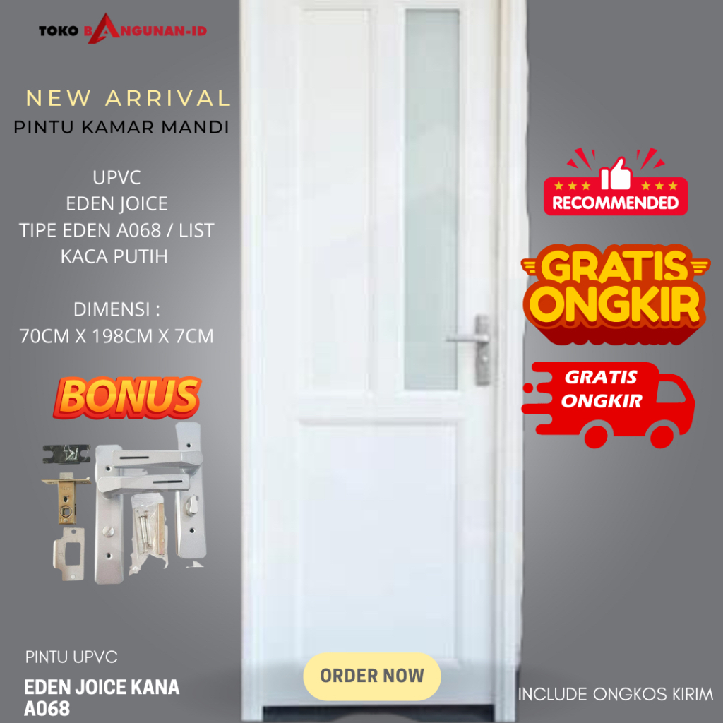 Pintu UPVC EDEN Joice Kaca Tipe A068 Putih Pintu Kamar Mandi - Bukaan Kiri