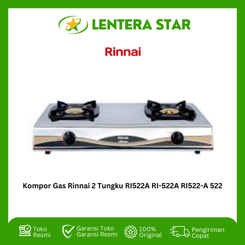 Kompor Gas Rinnai 2 Tungku RI522A RI-522A RI522-A 522