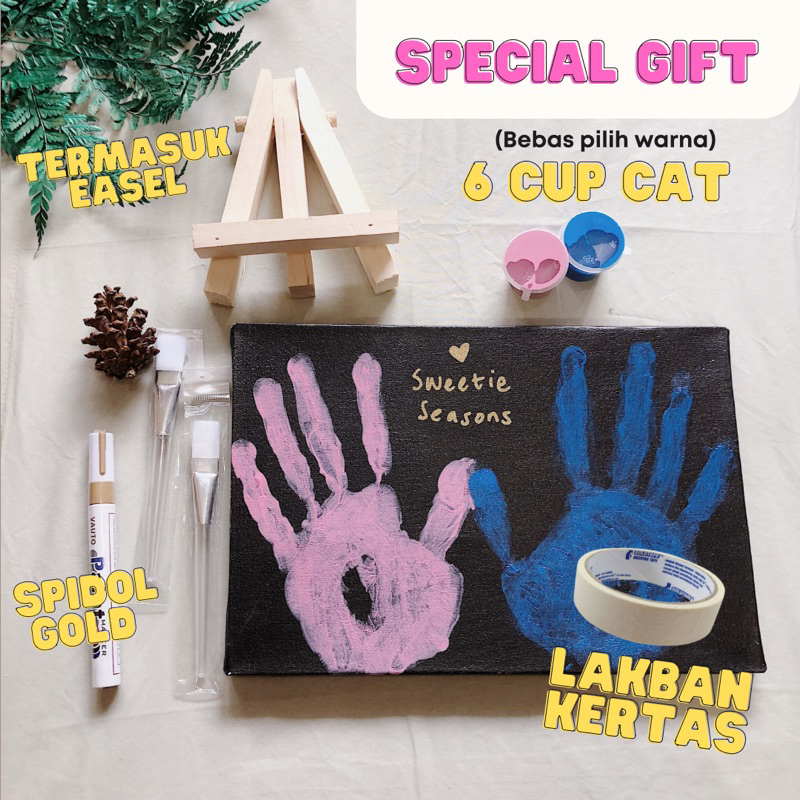 

[TERMASUK EASEL] DIY Handprint Painting Kit Canvas Hitam by Sweetie Seasons | Canvas Lukis Set | Easel Lukisan