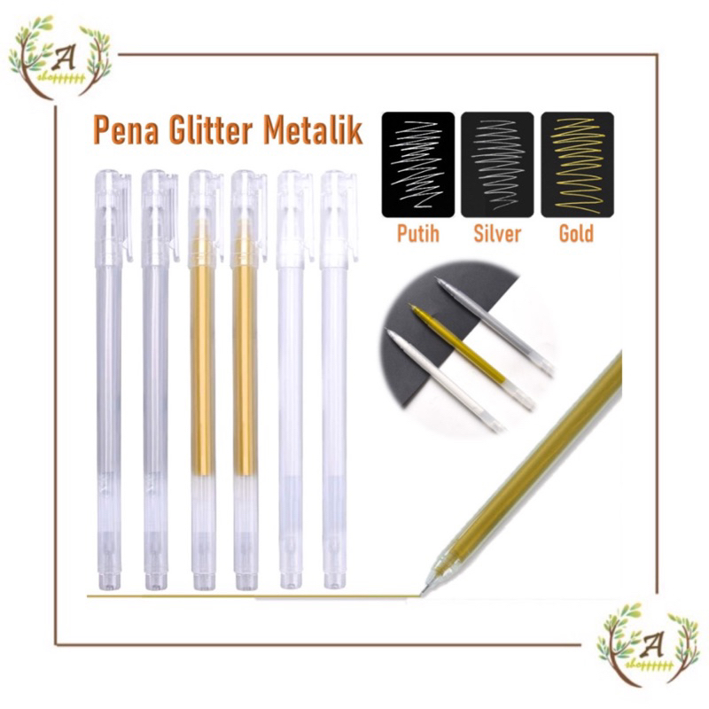 

pulpen glitter pena metalik 0.9mm pulpen warna warni gold colour gel pen tinta metallic ballpoint craftwork scrapbook silver white gel ink