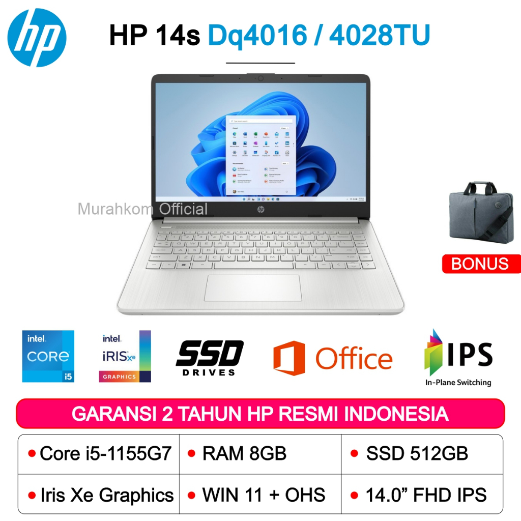 LAPTOP HP 14S DQ4016 INTEL CORE I5-1155G7 8GB SSD 512GB 14"FHD IPS WIN11+OHS