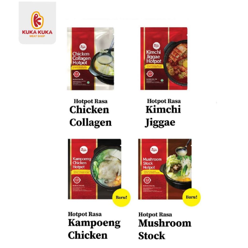

Kuwa Hotpot - Kuah Shabu Shabu HALAL MUI Rasa Chicken Collagen / Kimchi Jiggae / Mushroom Stocks / Ayam Kampung - 100gr