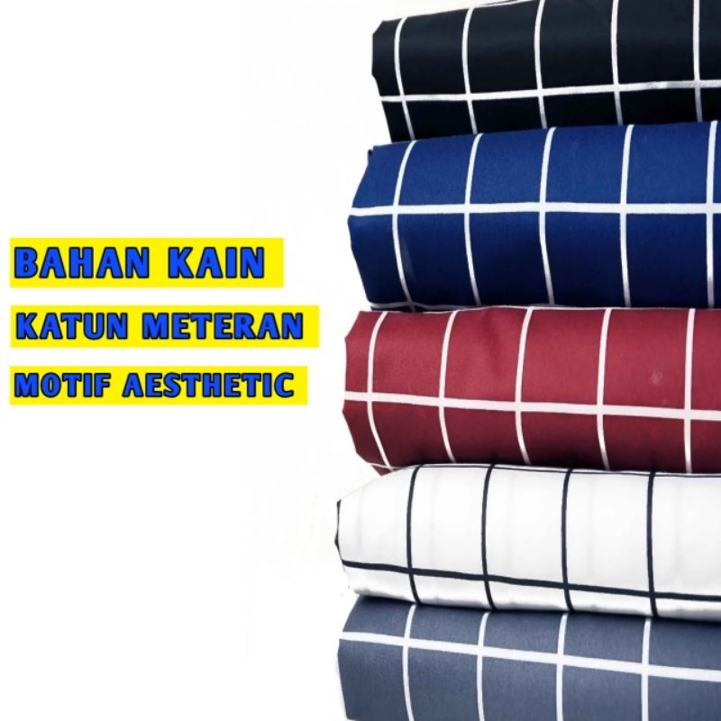 Bahan Kain Katun Meteran Motif Kotak Aesthetic