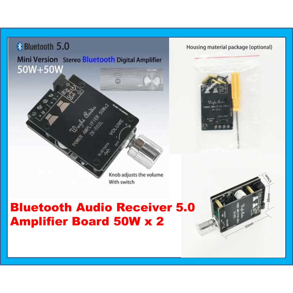 Ampli Amplifier Bluetooth 5.0 Audio Receiver Amplifier Board 50W x 2 Chip ZK-502L Bluetooth Audio Re