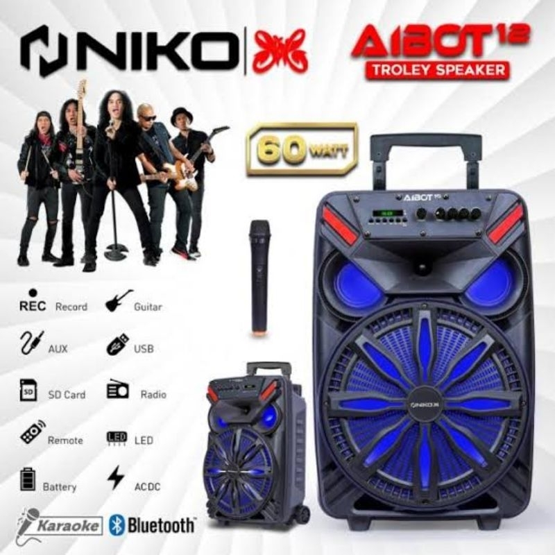 SPEAKER TROLLEY TROLI SPIKER AIBOT 12 AIBOT12 BLUETOOTH AUX CABLE USB SD CARD MICROPHONE INPUT MIKRO