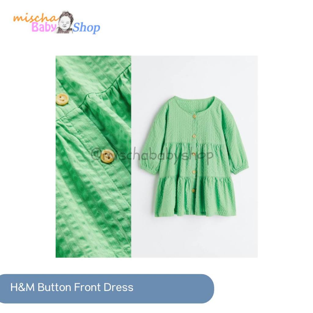 H&M Button Front Dress Green | Pakaian Anak BayI Perempuan