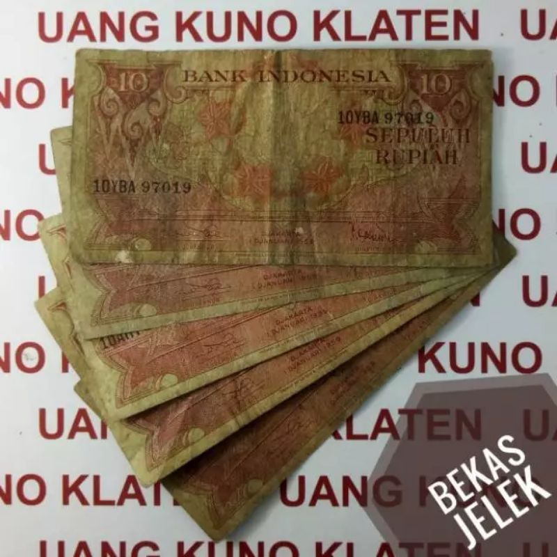 Jelek Asli 10 Rupiah Tahun 1959 Seri Bunga Rp Burung uang Kertas Kuno Duit Lama Indonesia Original Fine