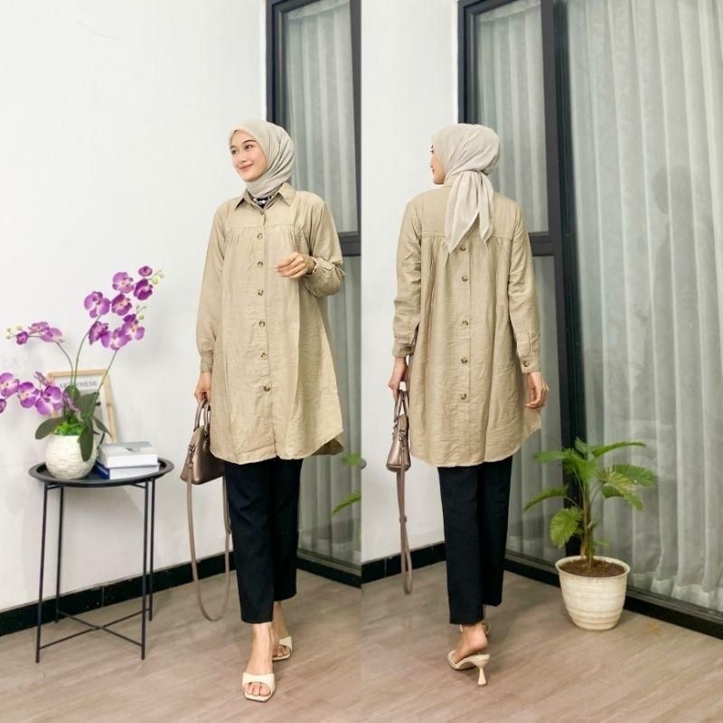 Tunik Kancing Depan Belakang Variasi - Kemeja Tunik Termurah bahan polo linen