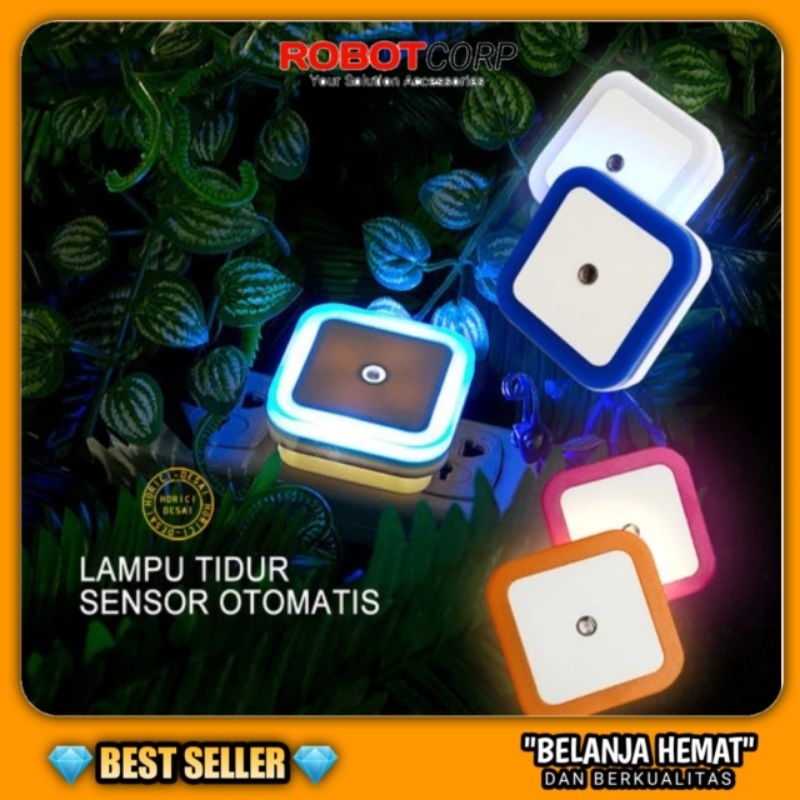 Lampu Tidur LED Otomatis Sensor Cahaya Colok Listrik Dinding Model Persegi Kotak Dekorasi Ruangan