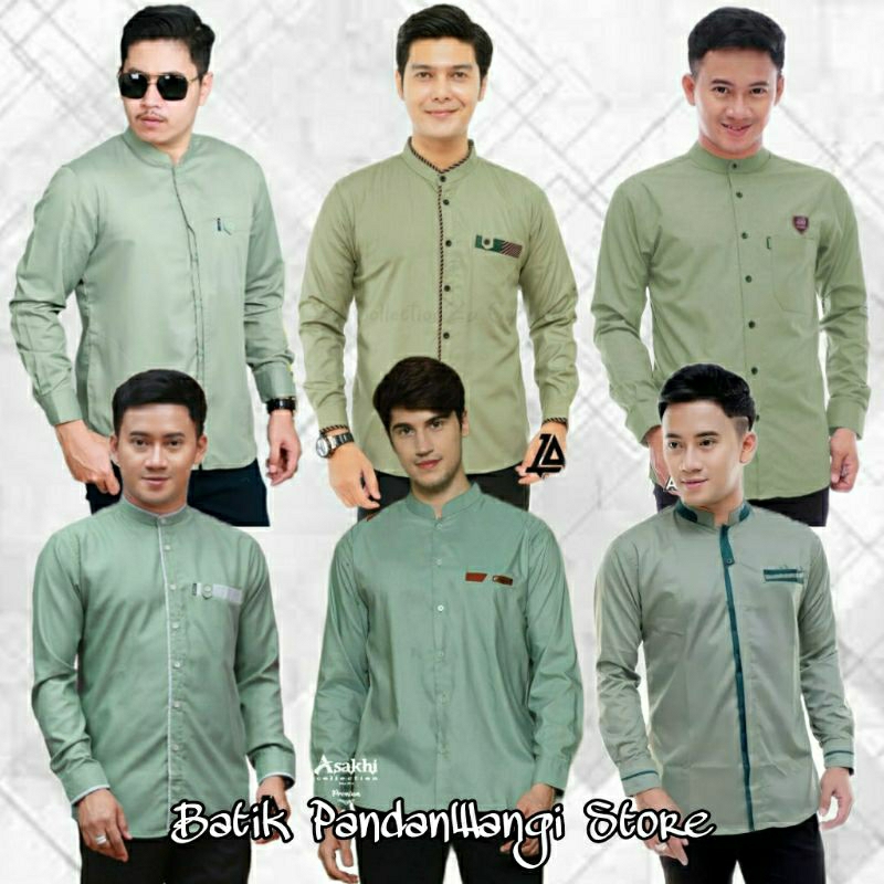 SAGE - Baju Koko Pria Dewasa Lengan Panjang Terbaru Warna Sage Kemeja Koko Hadroh Azzahir Atasan Mus
