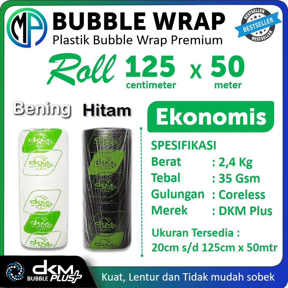 

tAe Plastik Pembungkus Barang Bubble Wrap 125cm x 50meter x 3Kg Hitam dan Bening Merek DKMPlus