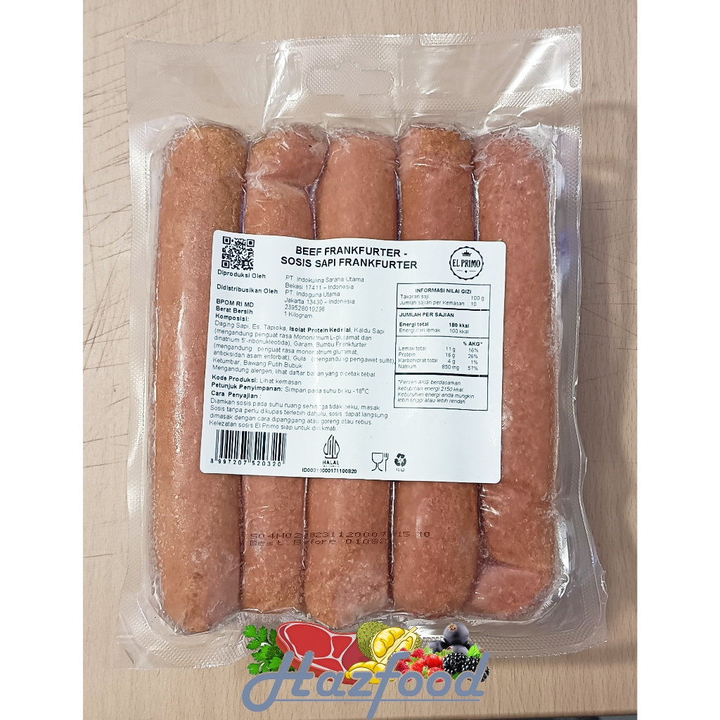 

El Primo Beef Frankfurter | Sosis Sapi Frankfurter 1 Kg