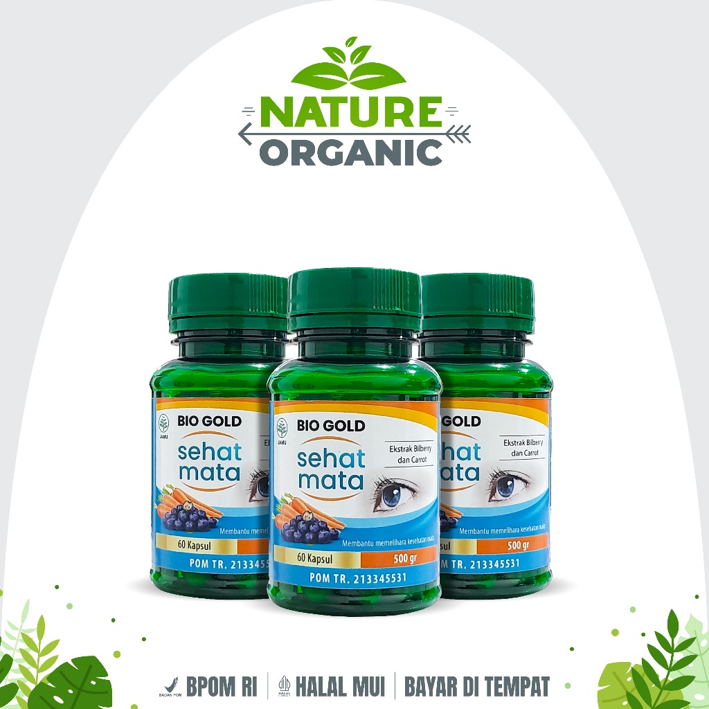 Sehat Mata Bio Gold - Kemasan 3 Botol Kapsul Sehat Mata - BIO GOLD Mata minus plus silinder - BPOM