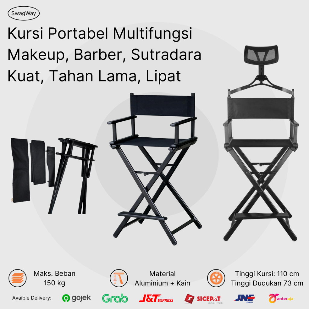 Kursi Make Up Lipat Makeup Chair Professional Sutradara Barber Bangku Lipat Foldable Sandaran