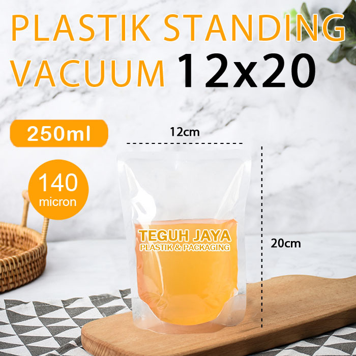 Plastik Standing Pouch Vacuum Bag Pouch 12x20 Kemasan Standing Pouch Cairan Makanan 250ml Frozen