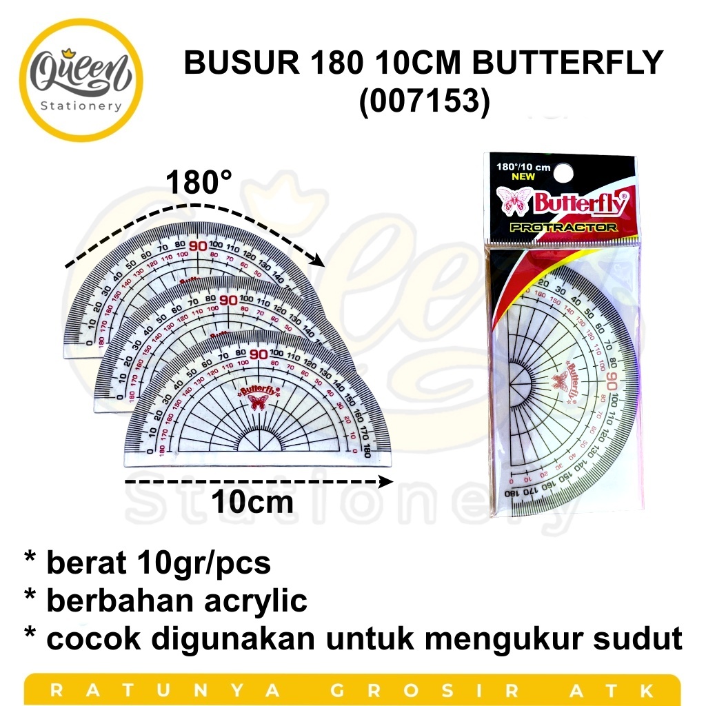 

1 PCS BUSUR 180 10CM NO 12 BUTTERFLY PERLENGKAPAN SEKOLAH MATEMATIKA PROTRACTOR (007153)