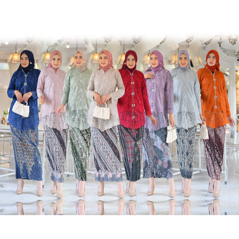 Stelan Kebaya Ncim Moderen dan Kekinian Bahan Tille Bordir Premium Full Payet Kiri dan kanan Payet O