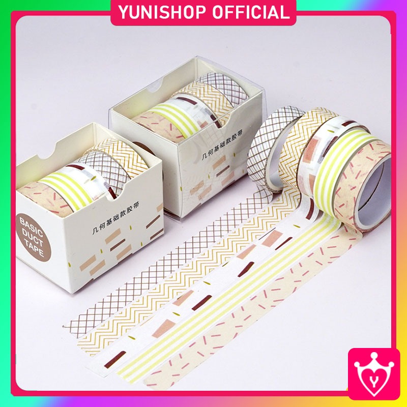 

Roll Masking Tape Set 5 Pcs / Essential Collection Basic Pattern Isi 5 / Selotip Motif Bahan Kertas Washi Warna Warni / Tape DIY Scrapbook Journal Kotak Box Aeshtetic / TV-89