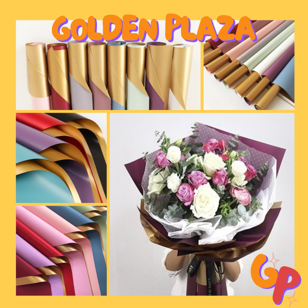 

Kertas Bunga Buket Flower Wrapping Cellophane Gold Dua Warna BI Color Waterproof KB02