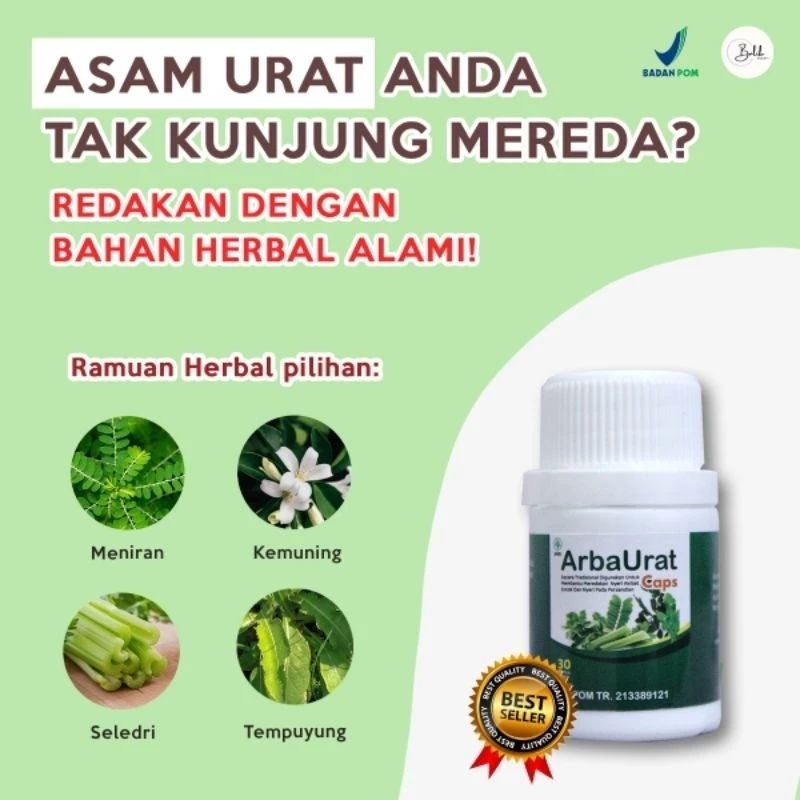 Arbaurat arba urat Caps Herba (3 Botol) Obat Herbal / Meredakan Pegal-pegal / Obat Herbal Asam Urat 